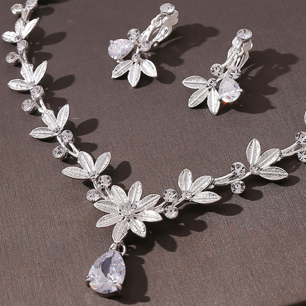 2 in 1 Fashion Bridal Flower Necklace &amp; Earring Set