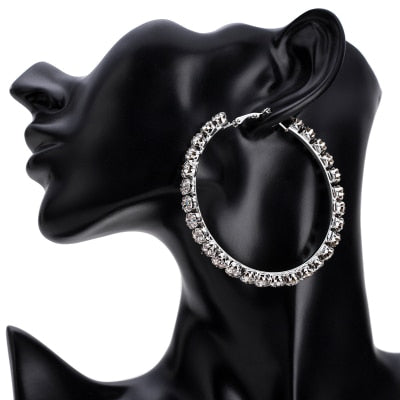 Stunning Glass Rhinestone Gems Hoop Earrings