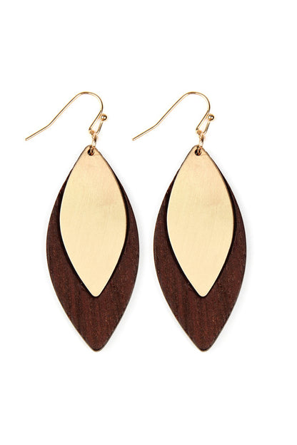 satin metal wood earrings