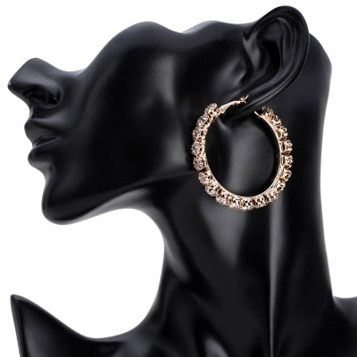 Stunning Glass Rhinestone Gems Hoop Earrings