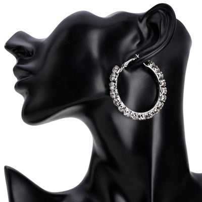 Stunning Glass Rhinestone Gems Hoop Earrings