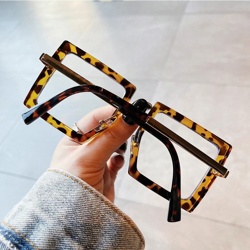 Square Leopard Transparent Glasses