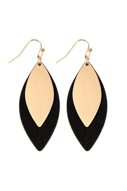 satin metal wood earrings