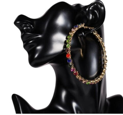 Stunning Glass Rhinestone Gems Hoop Earrings