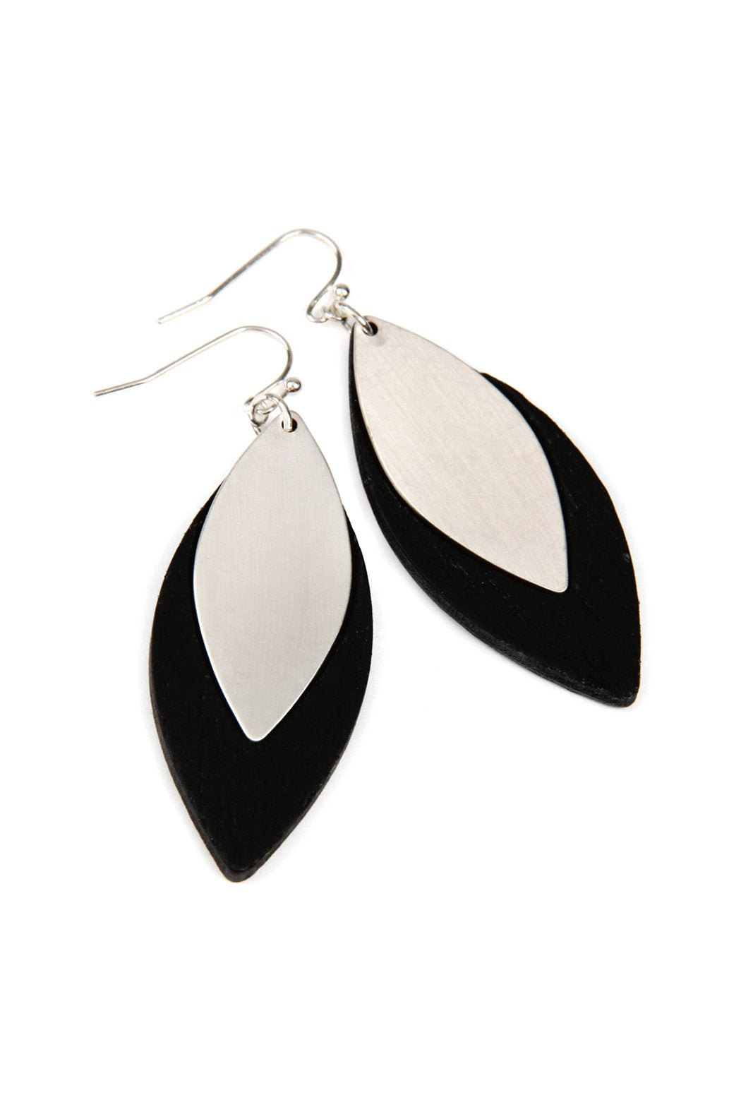 satin metal wood earrings