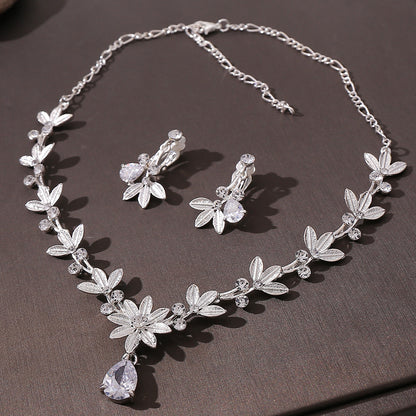 2 in 1 Fashion Bridal Flower Necklace &amp; Earring Set