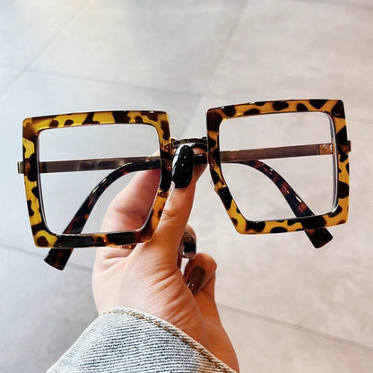 Square Leopard Transparent Glasses