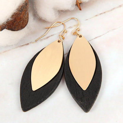 satin metal wood earrings