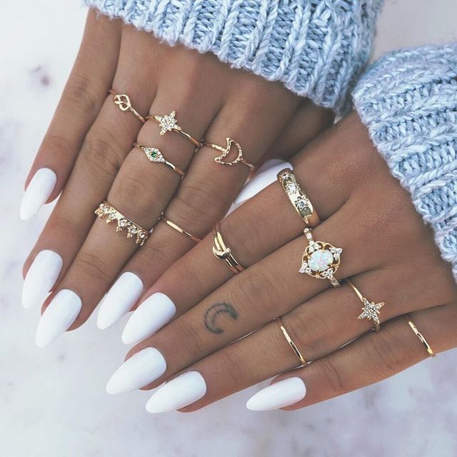 Inlaid Gold 12 Piece Midi Rings Set