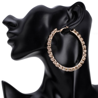 Stunning Glass Rhinestone Gems Hoop Earrings