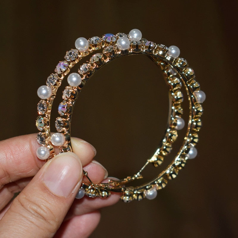 Stunning Glass Rhinestone Gems Hoop Earrings