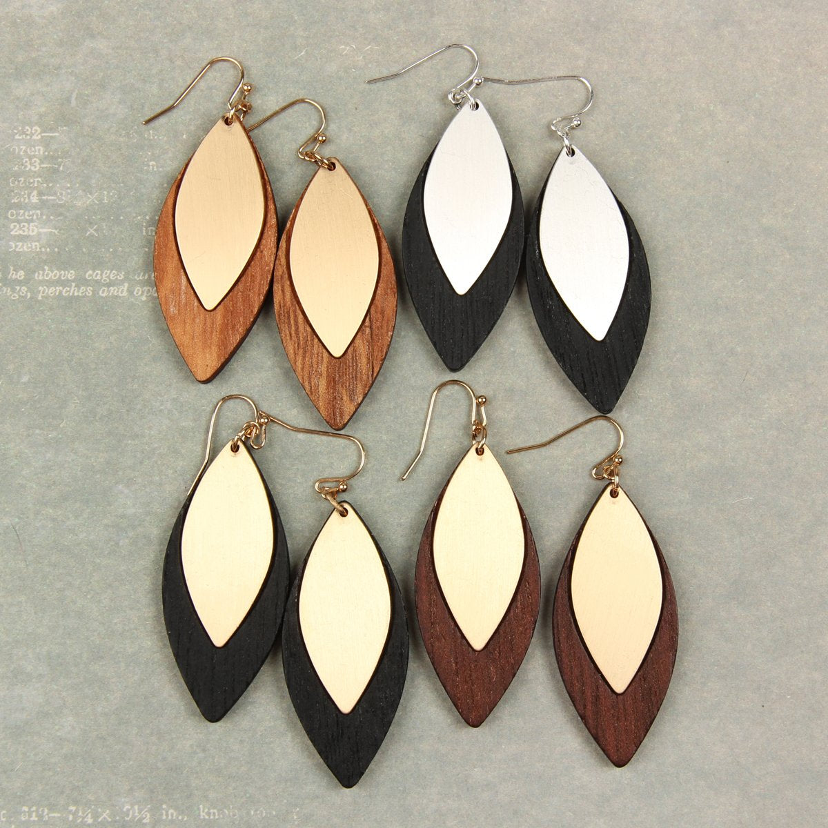 satin metal wood earrings