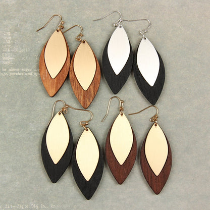 satin metal wood earrings