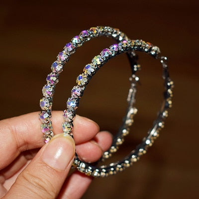 Stunning Glass Rhinestone Gems Hoop Earrings